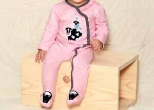 NEW LE TOP girl's barnyard buddies footed romper in pink/grey